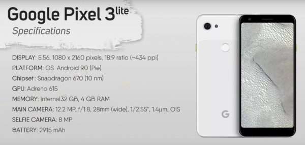 pixel 3 lite specifiche