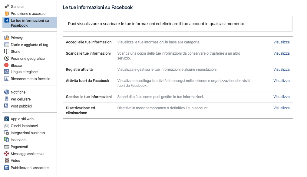 cancellare account facebook