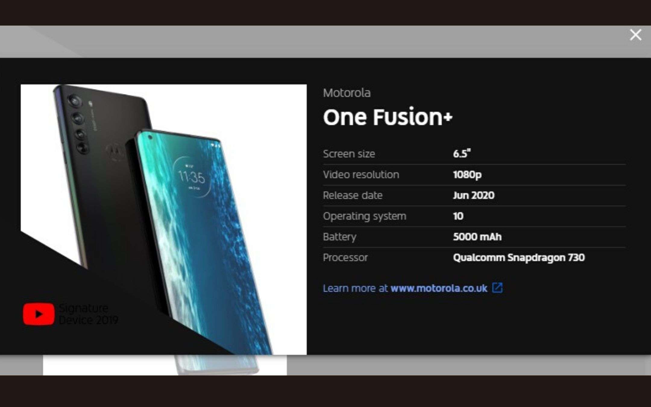 Motorola One Fusion+: specifiche tecniche rivelate
