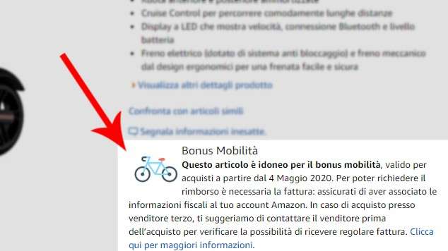 Avviso di compatibilità con il Bonus Mobilità su Amazon