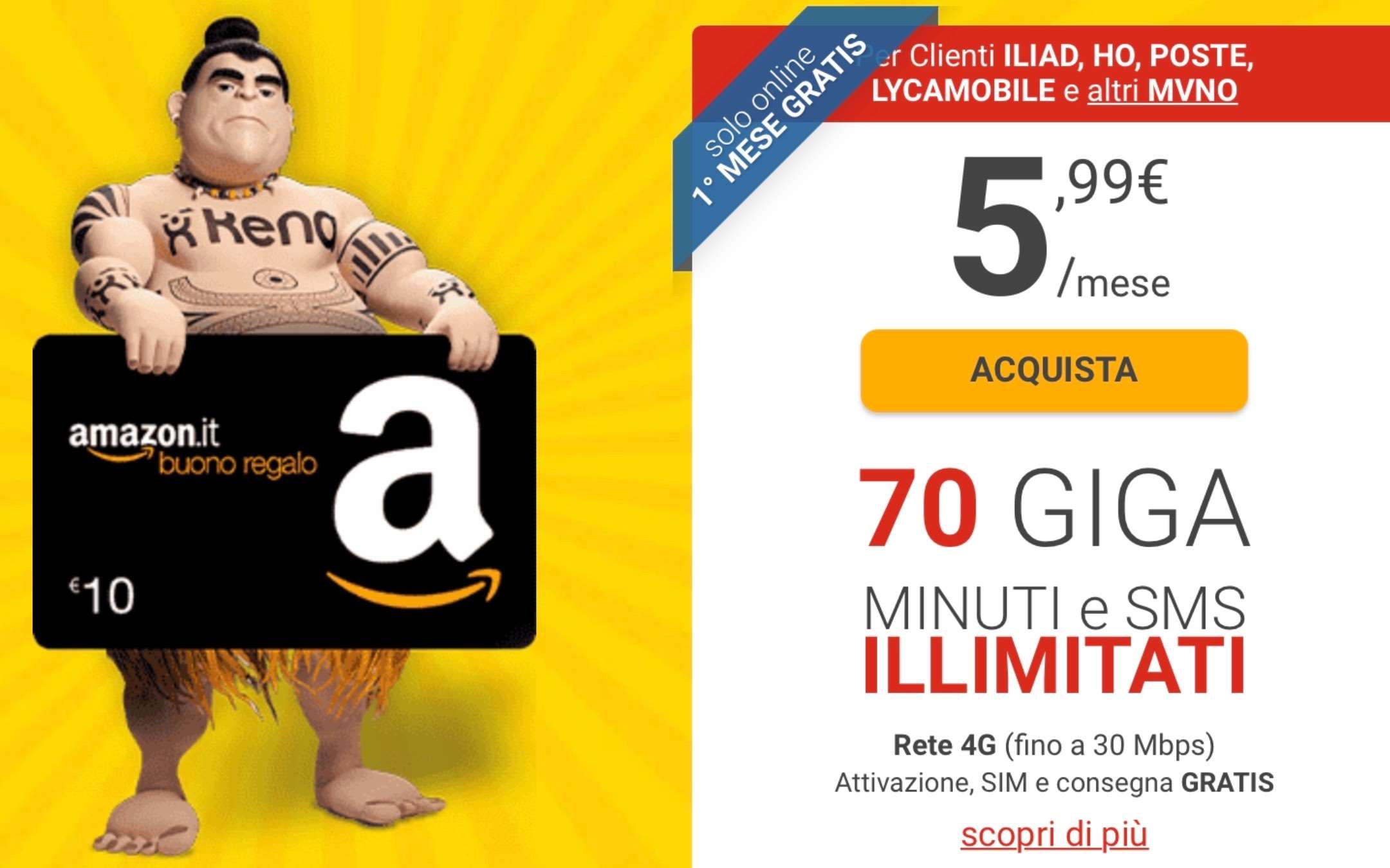 Kena 5,99: primo mese gratis e buono Amazon da 10€