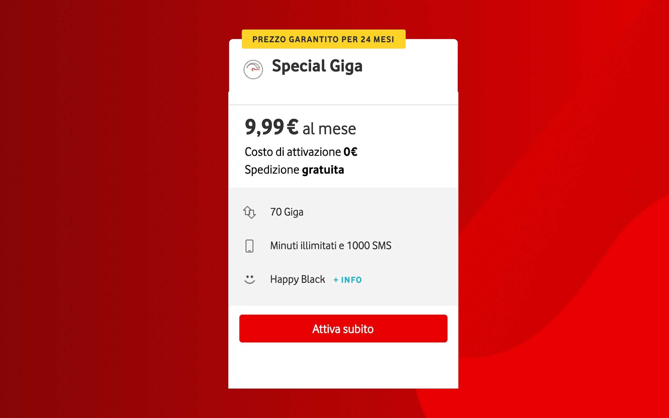 Vodafone Special Giga a 9,99€ bloccata per 2 anni