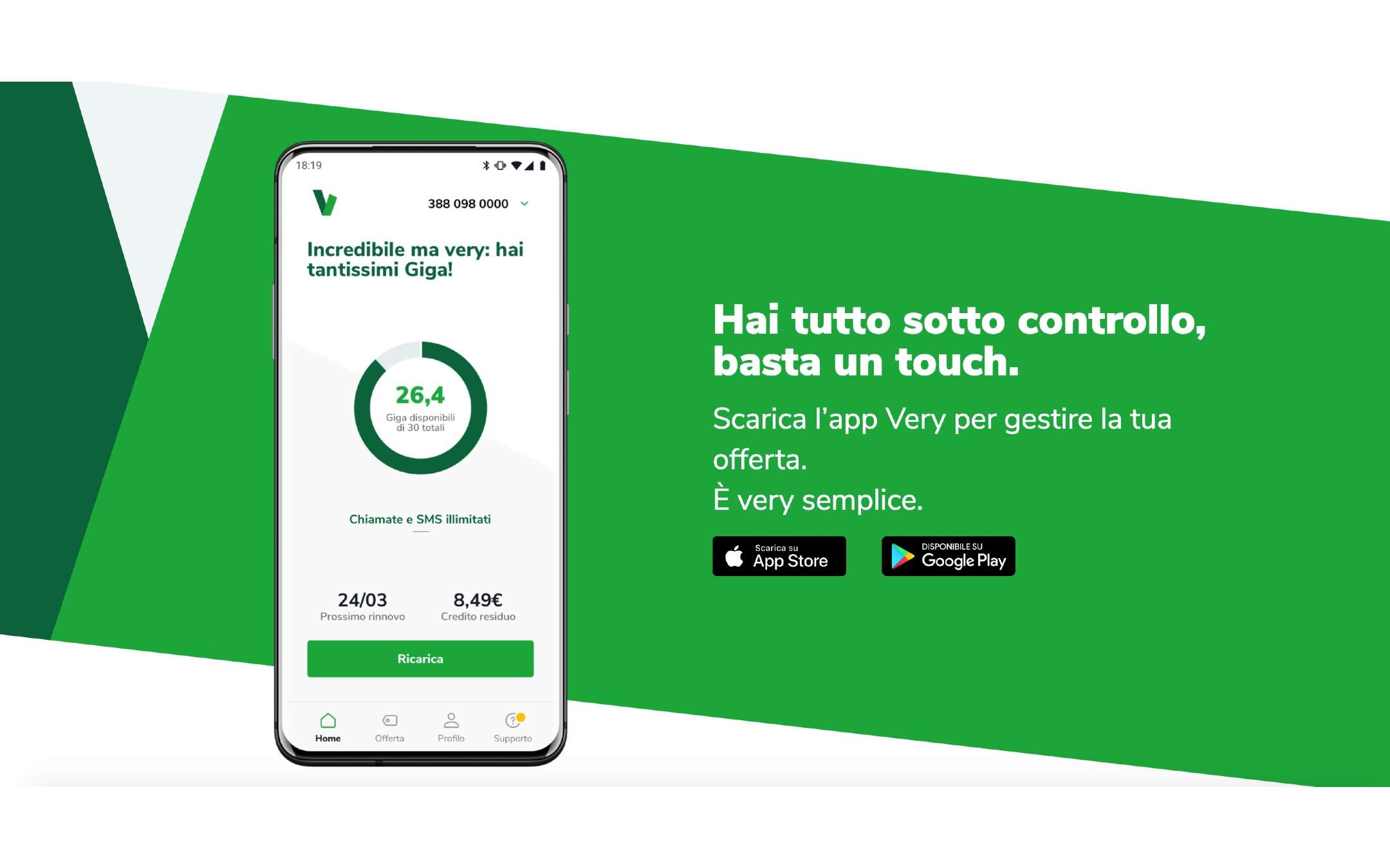 Very Mobile: cambio offerta disponibile da app