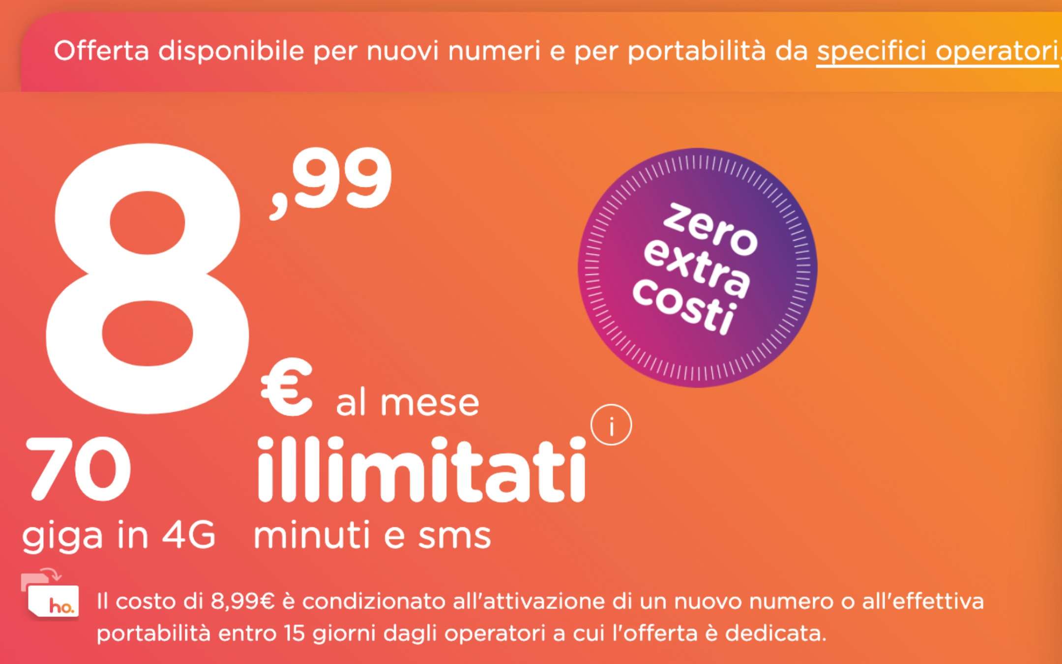 Ho Mobile: nuova promo da 8,99€ al mese con 70GB