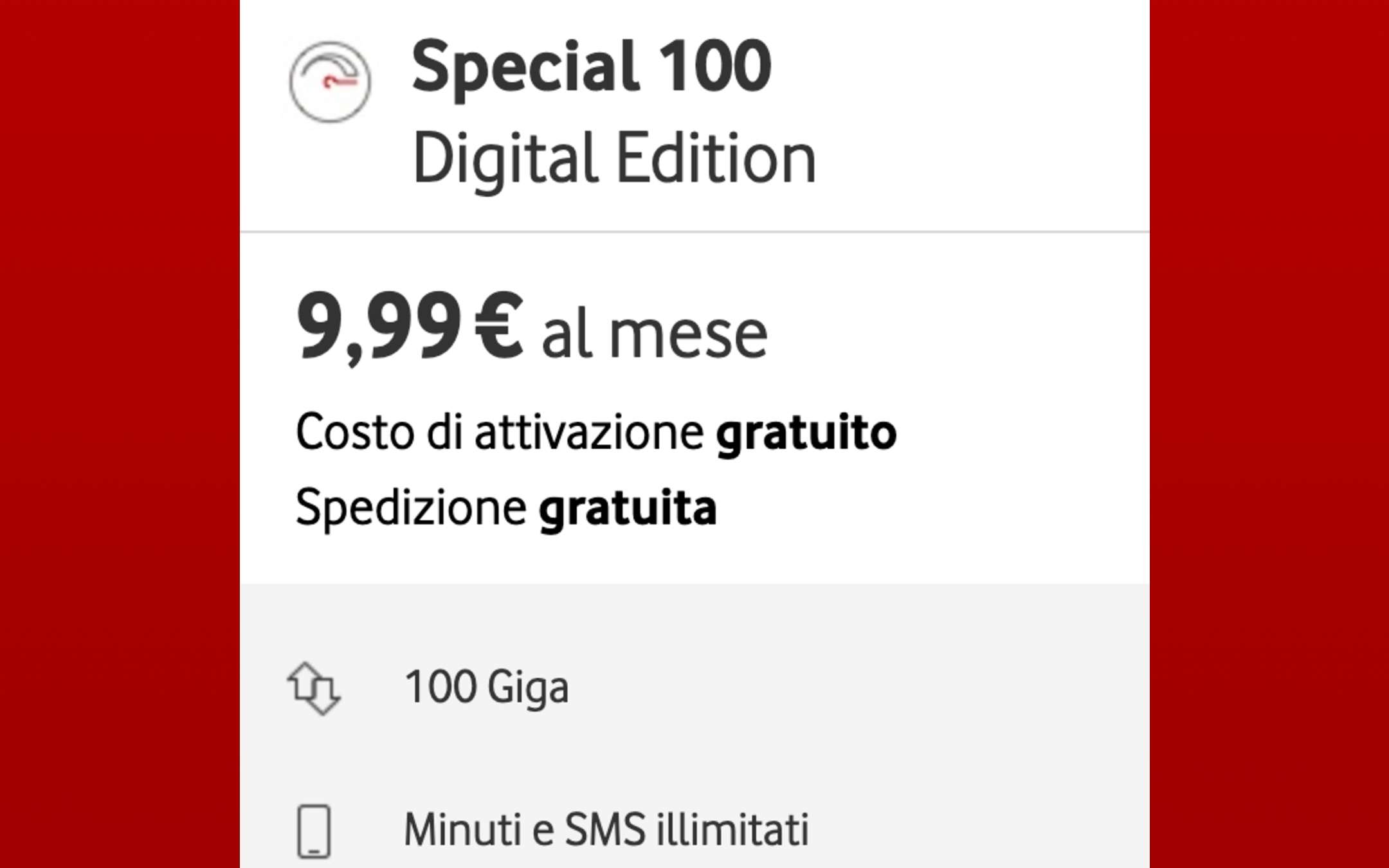 Vodafone Special 100: promo da 9,99€ al mese