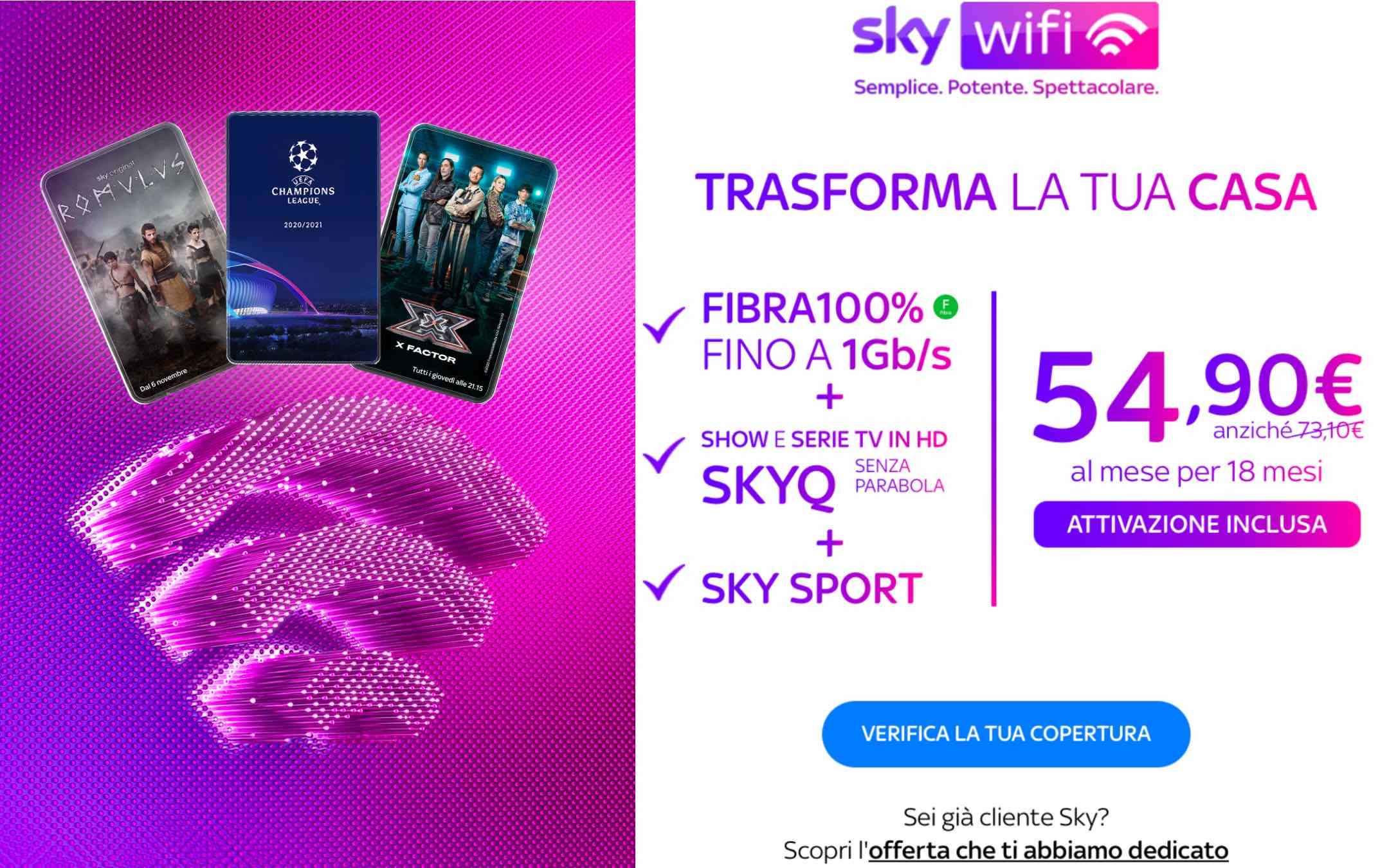 Sky Wifi + Sky TV + Sky Sport a 54,90€ in HD