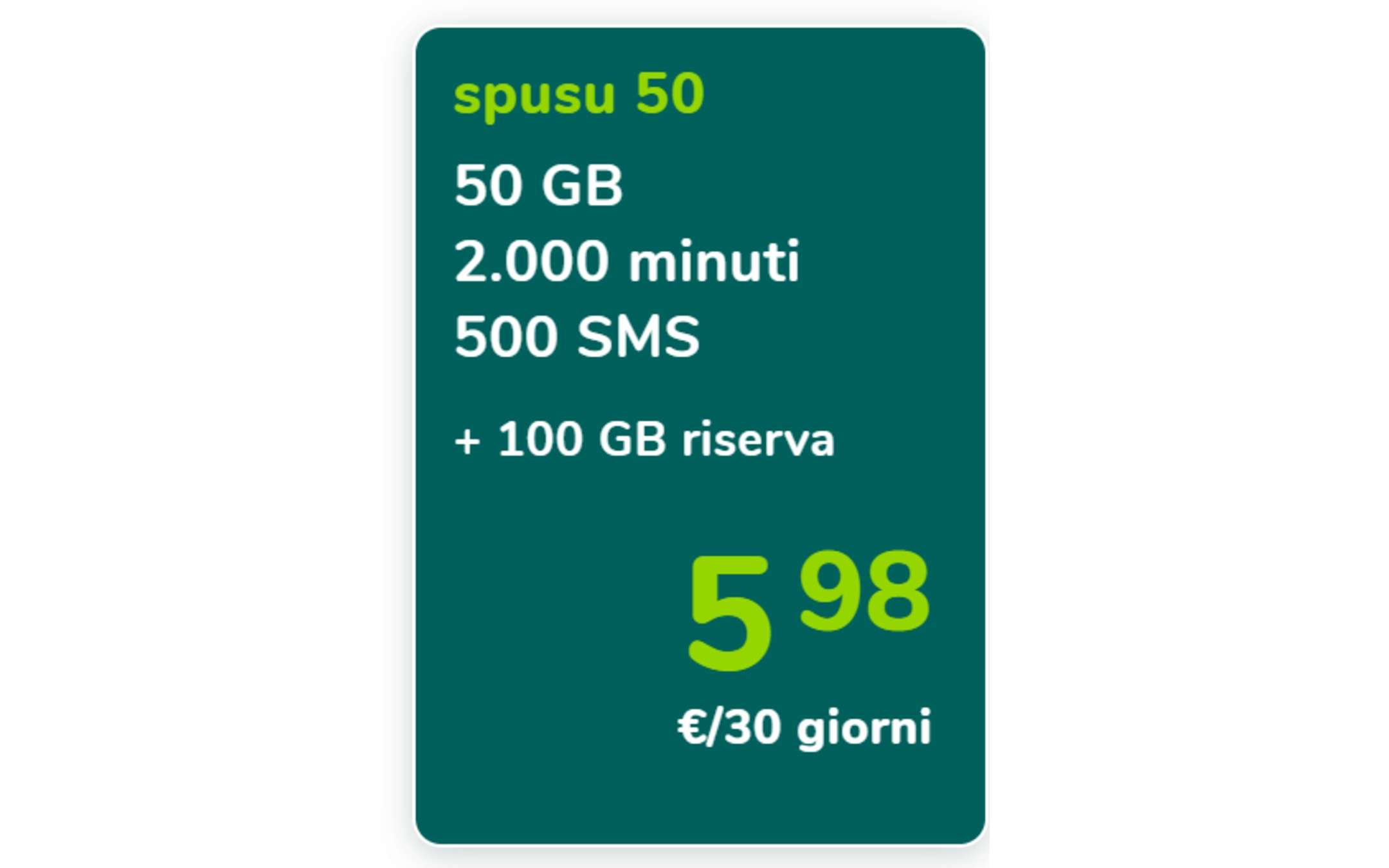 Spusu 50: promo con 150GB a meno di 6€ al mese Spusu 50: promo con 150GB a meno di 6€ al mese