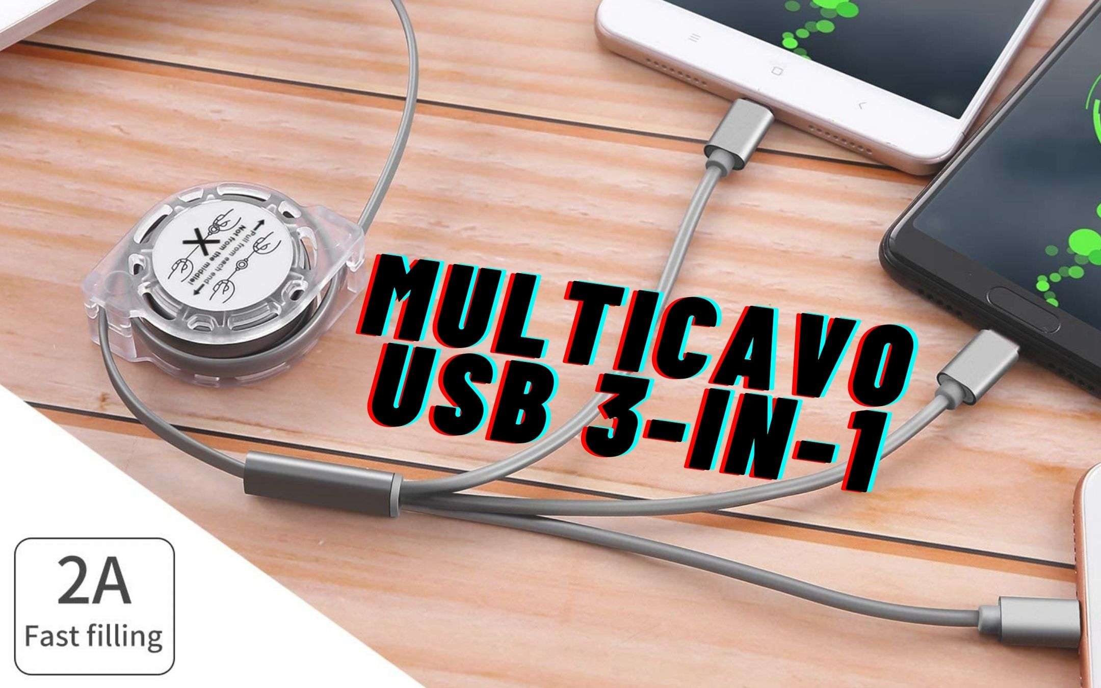 Multicavo 3-in-1 USB retrattile a meno di 10€