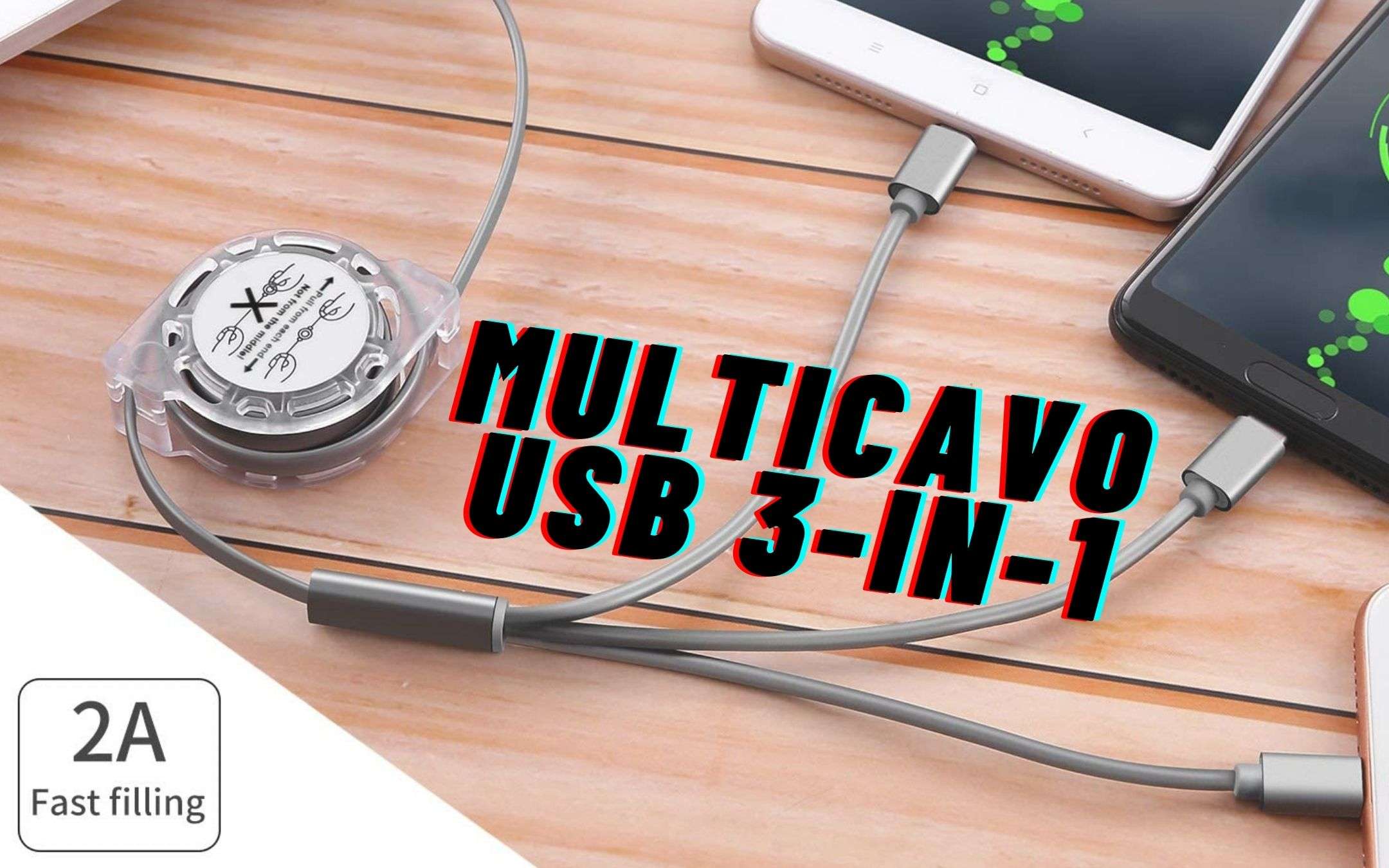 Multicavo 3-in-1 USB retrattile a meno di 10€ Multicavo 3-in-1 USB retrattile a meno di 10€