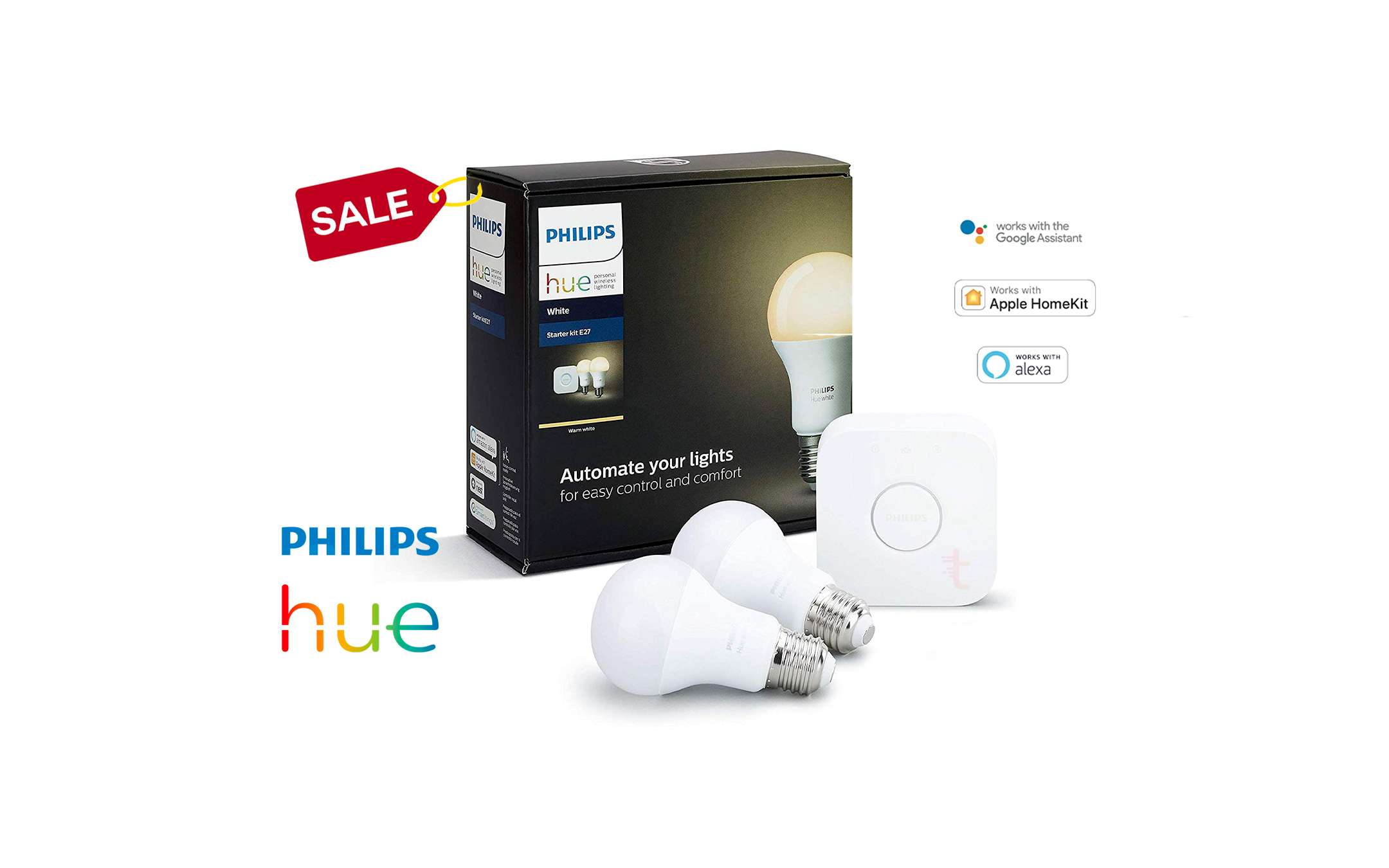 Philips HUE: Starter Kit con 2 lampadine smart in offerta (-37%)