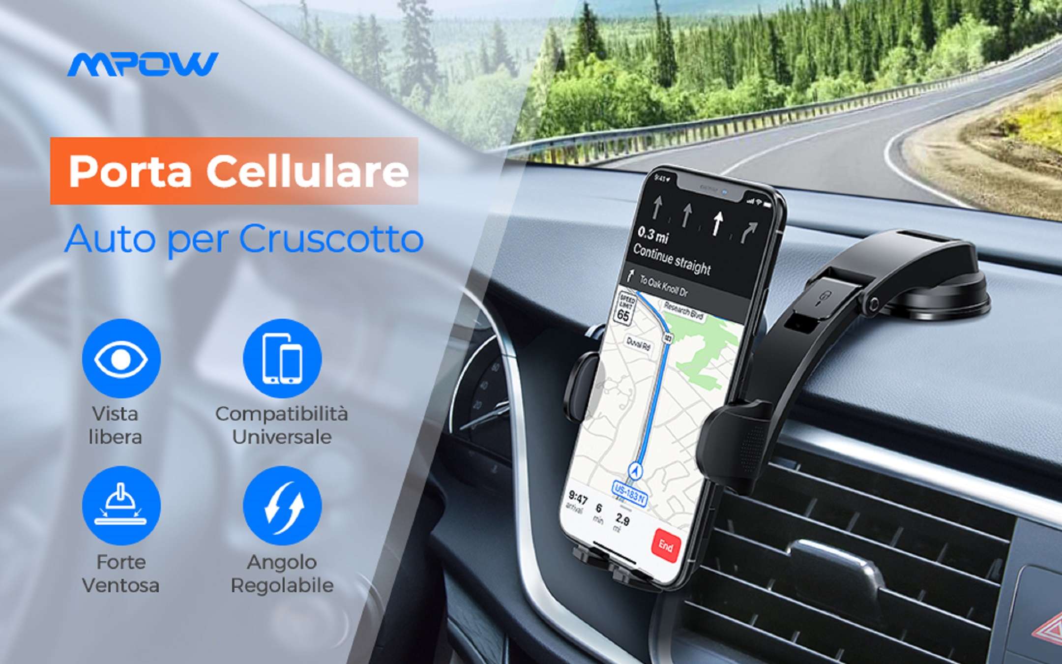 Porta cellulare per auto Mpow con attacco a ventosa a soli 11€