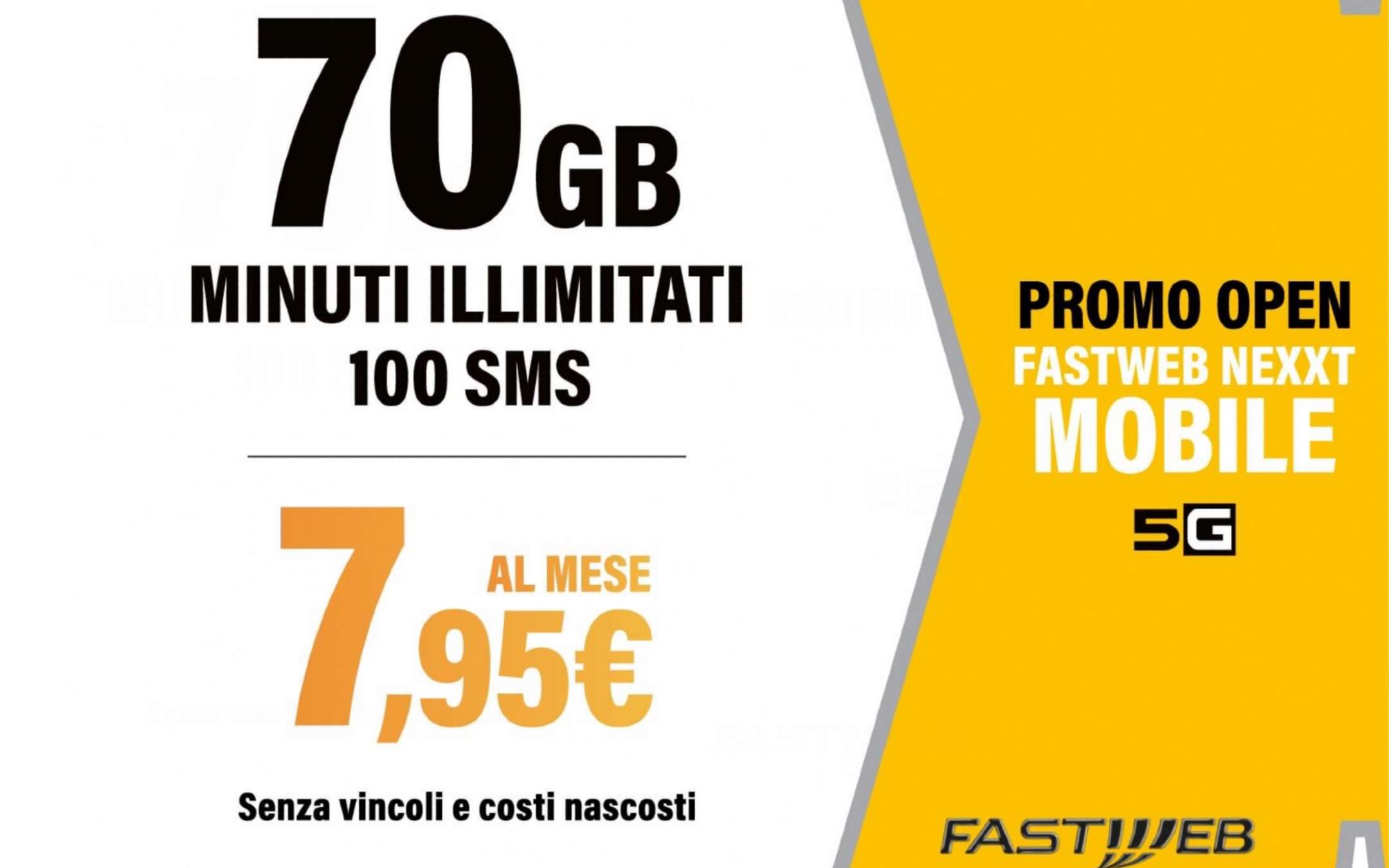 Fastweb NeXXt Mobile 5G: 70GB a 7,95€ al mese