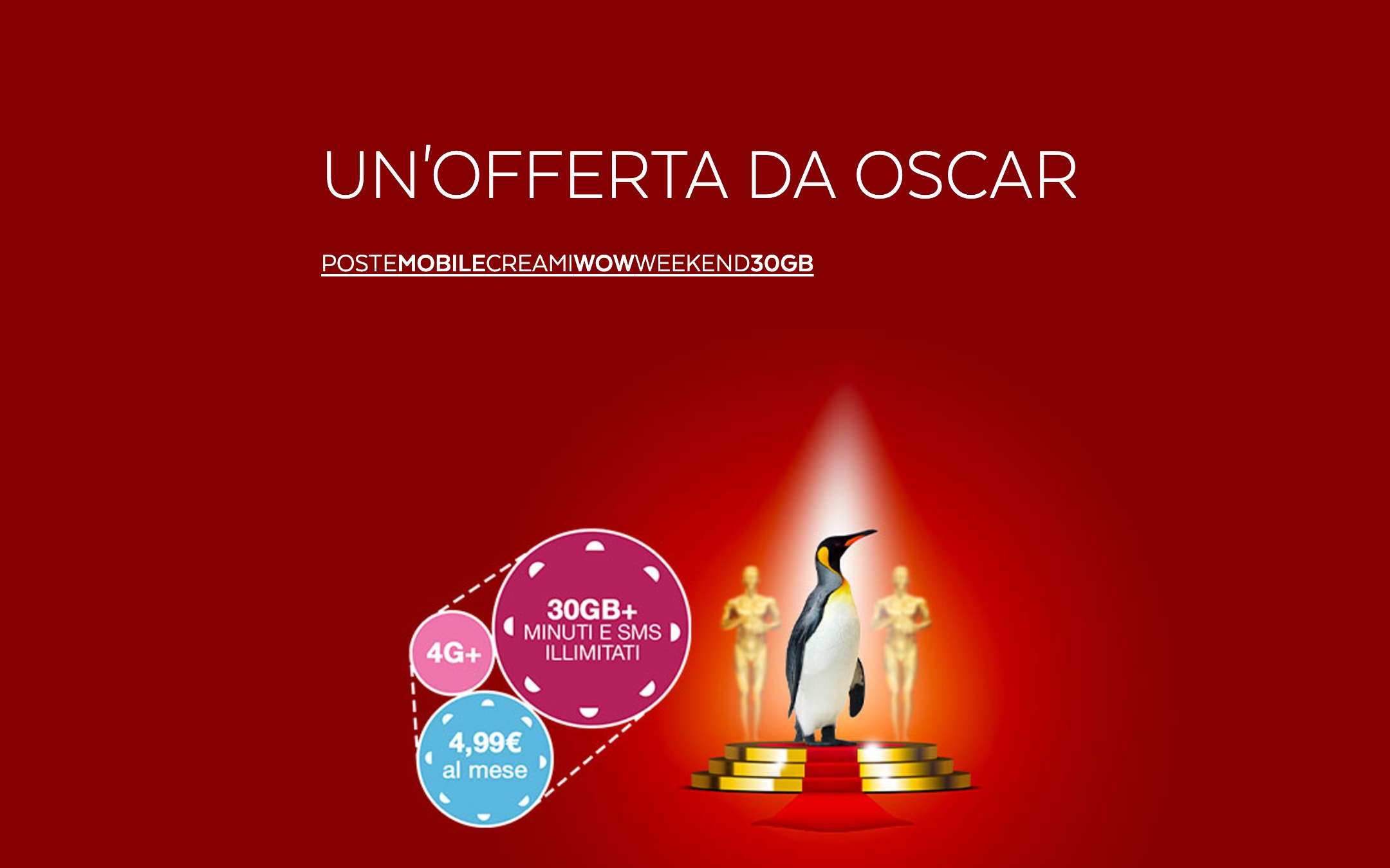PosteMobile: Promo da Oscar a 4,99 euro al mese