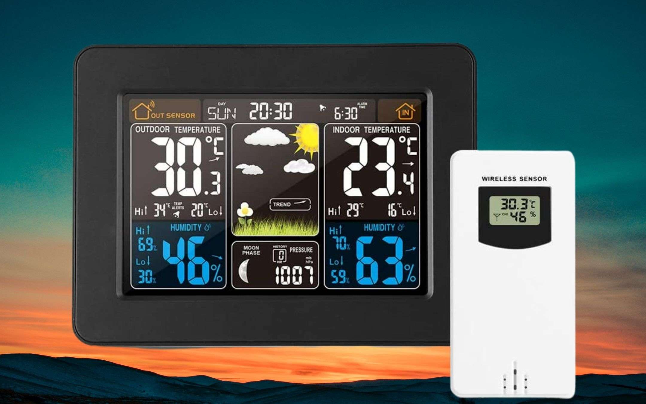 Solo 10€ per l'elegante stazione meteo con sensore (-63%)