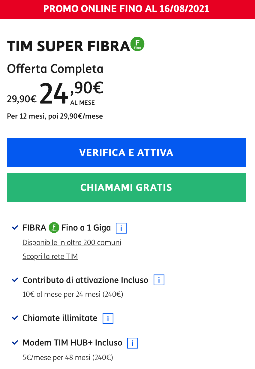 TIM Super Fibra Offerta Completa