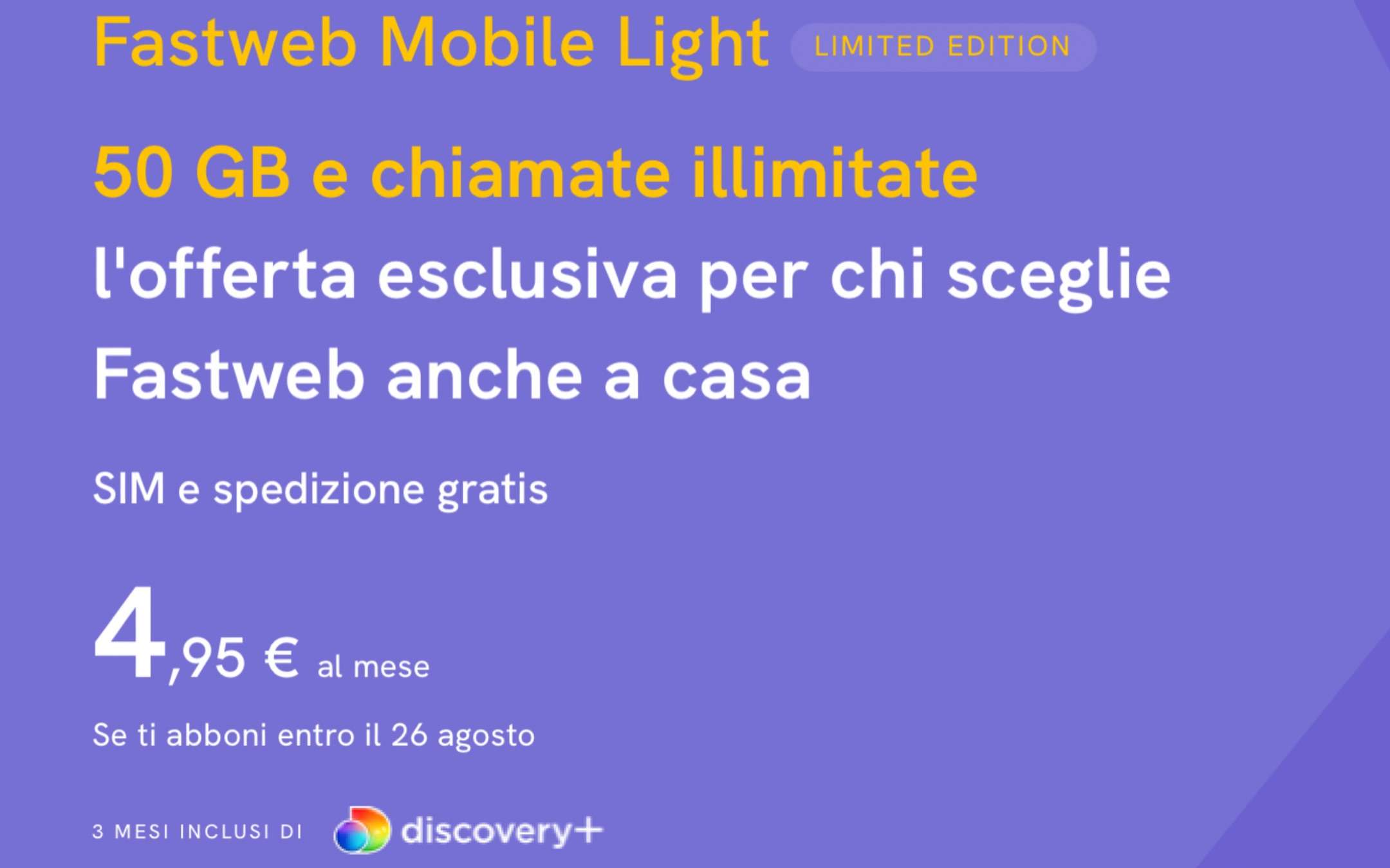 Fastweb Mobile Light: 50GB in 5G a 4,95€ al mese