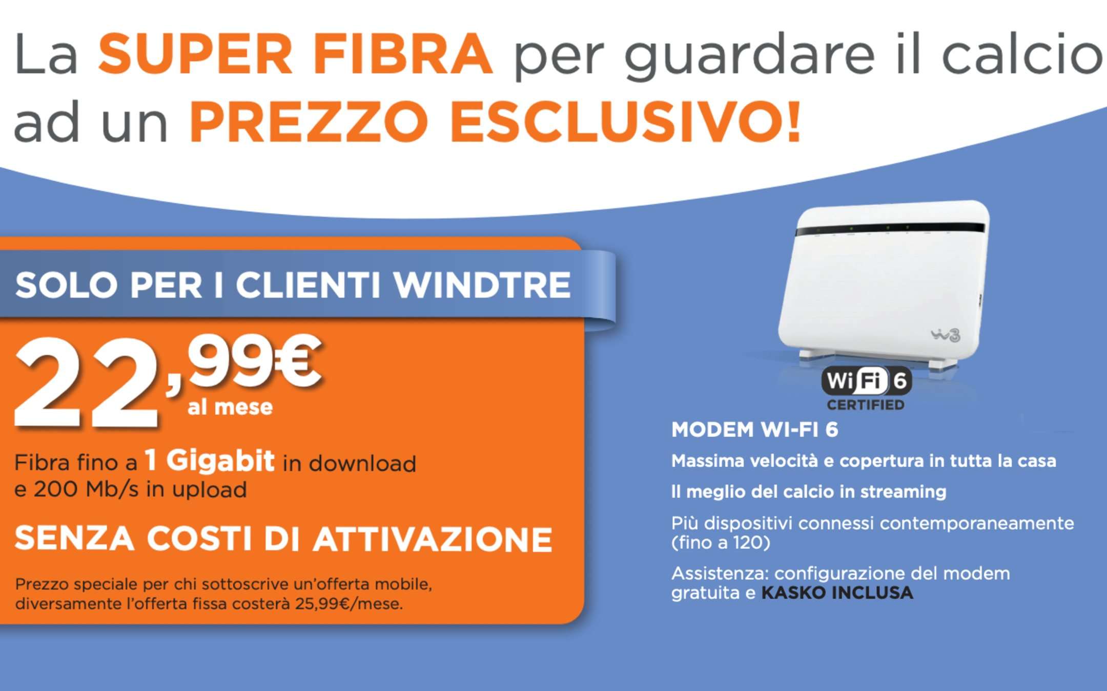 WINDTRE SuperFibra: ora da 22,99 euro al mese!