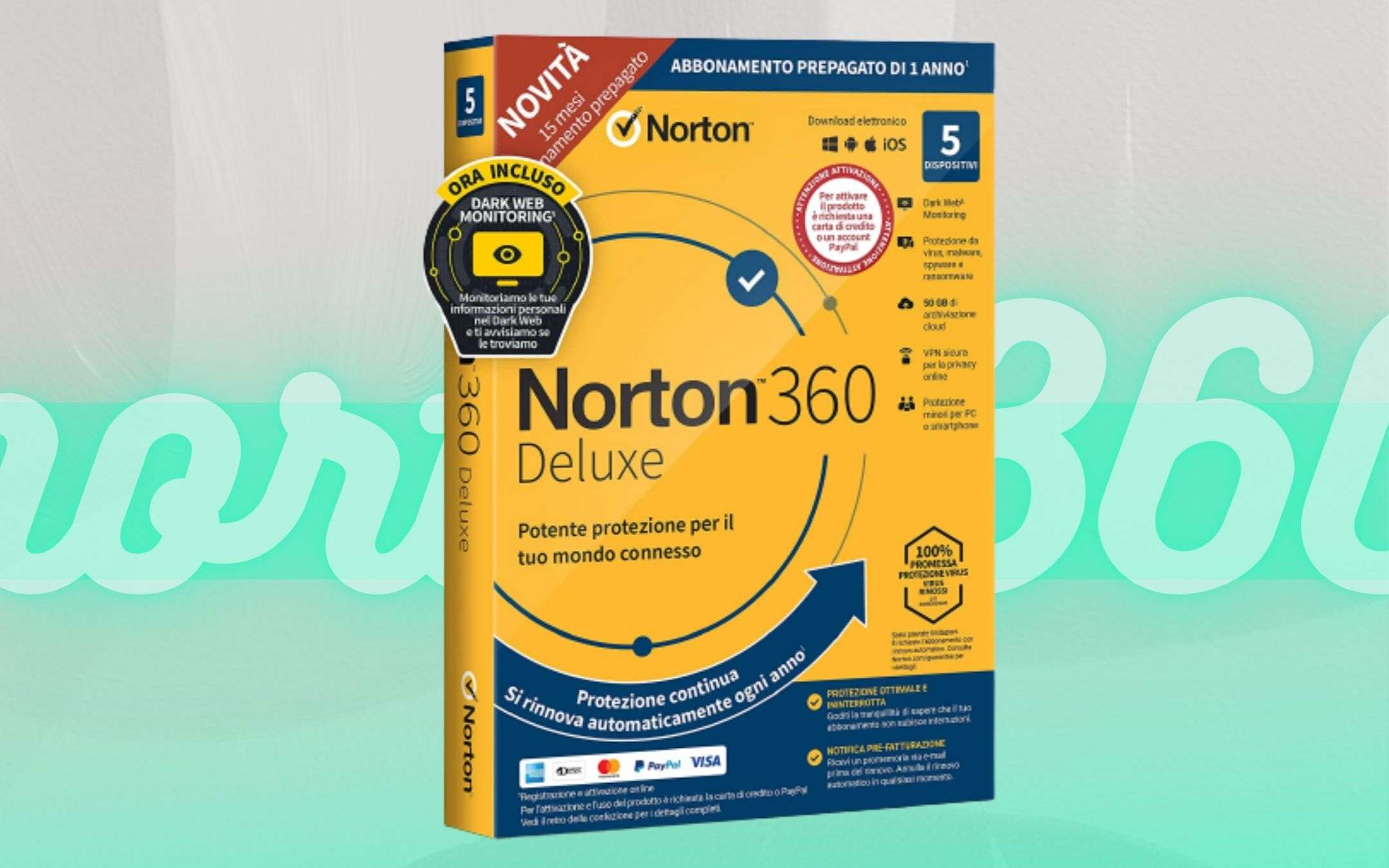 Norton 360 Deluxe: proteggi cinque dispositivi a meno di 5€ Norton 360 Deluxe: proteggi cinque dispositivi a meno di 5€
