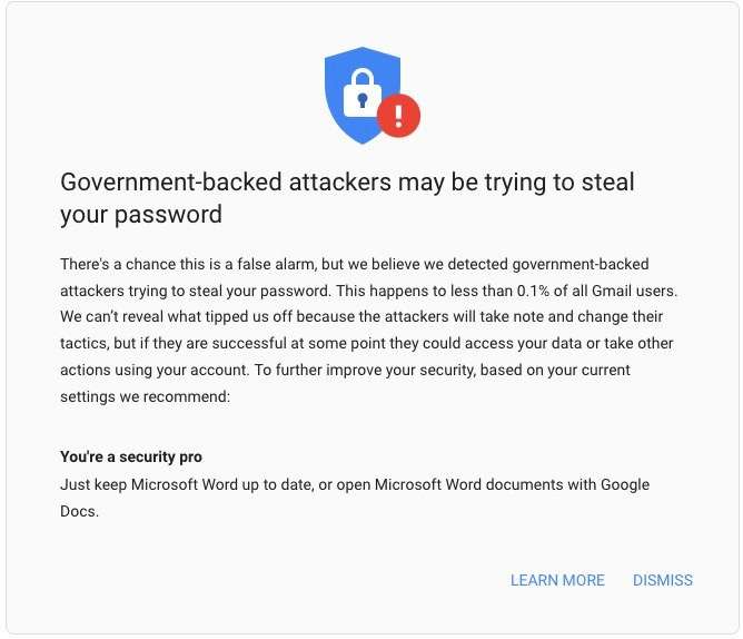 Avviso di possibile attacco hacker su Gmail