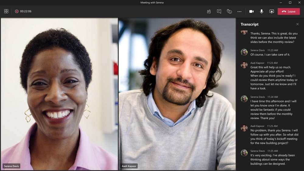 Microsoft Teams trascrizione in tempo reale conversazioni