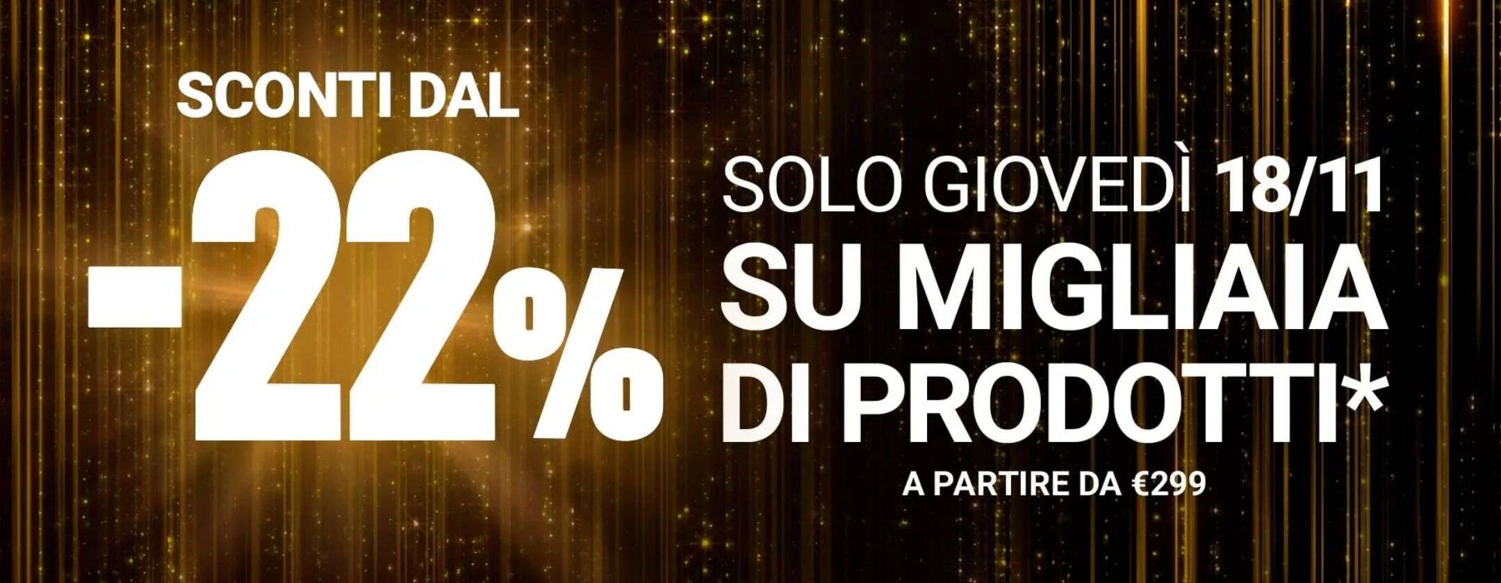 Unieuro: solo per oggi Black Friday sconto IVA su migliaia di prodotti