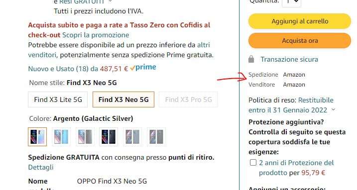 venduto e spedito