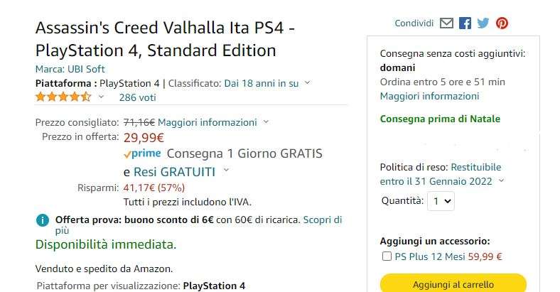 Assassin's Creed Valhalla offerta amazon