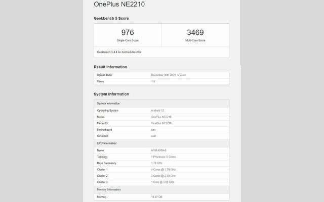 OnePlus 10 Pro GeekBench