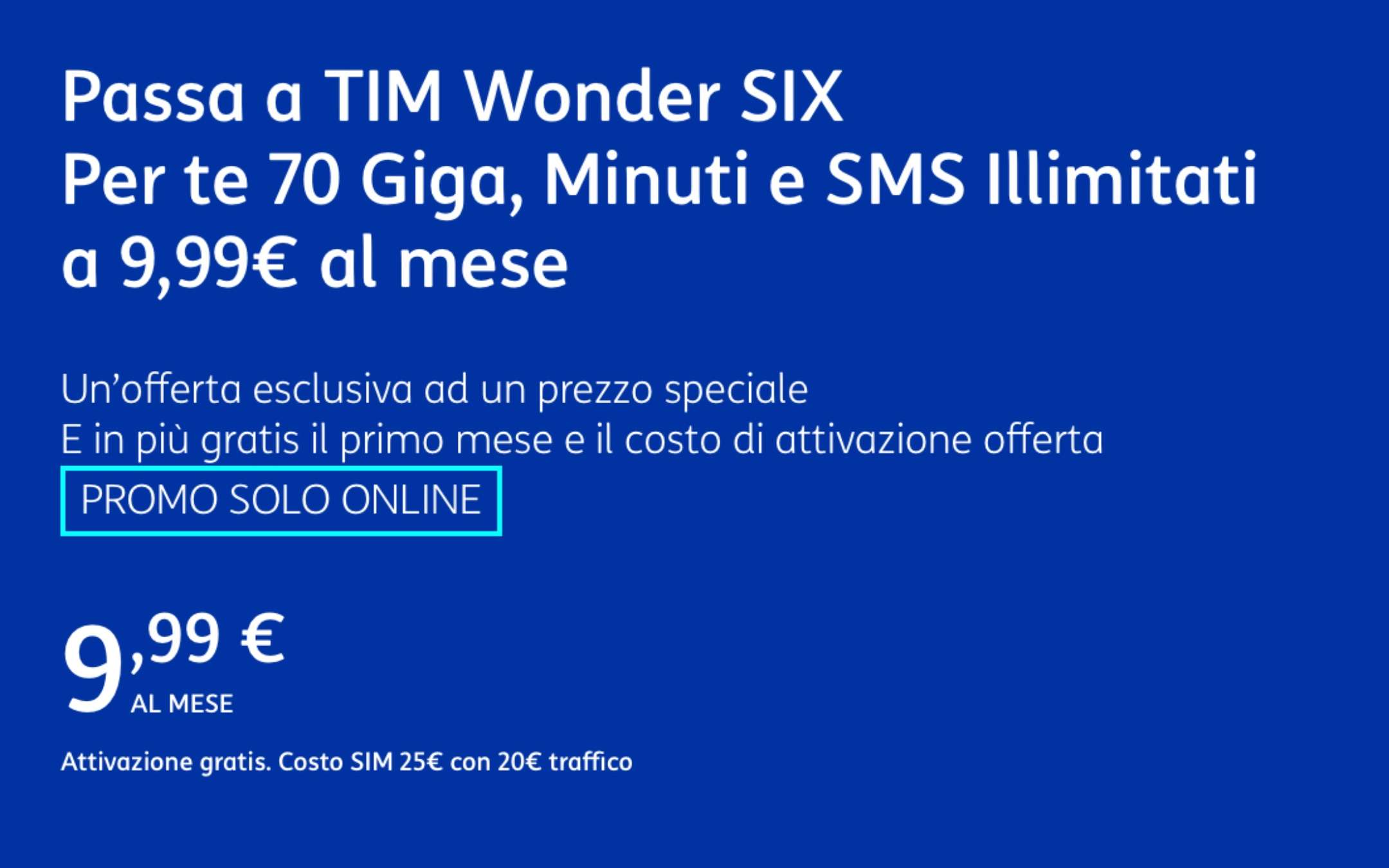 Wonder Six: Promo TIM a 9,99€ con 70GB per MVNO!