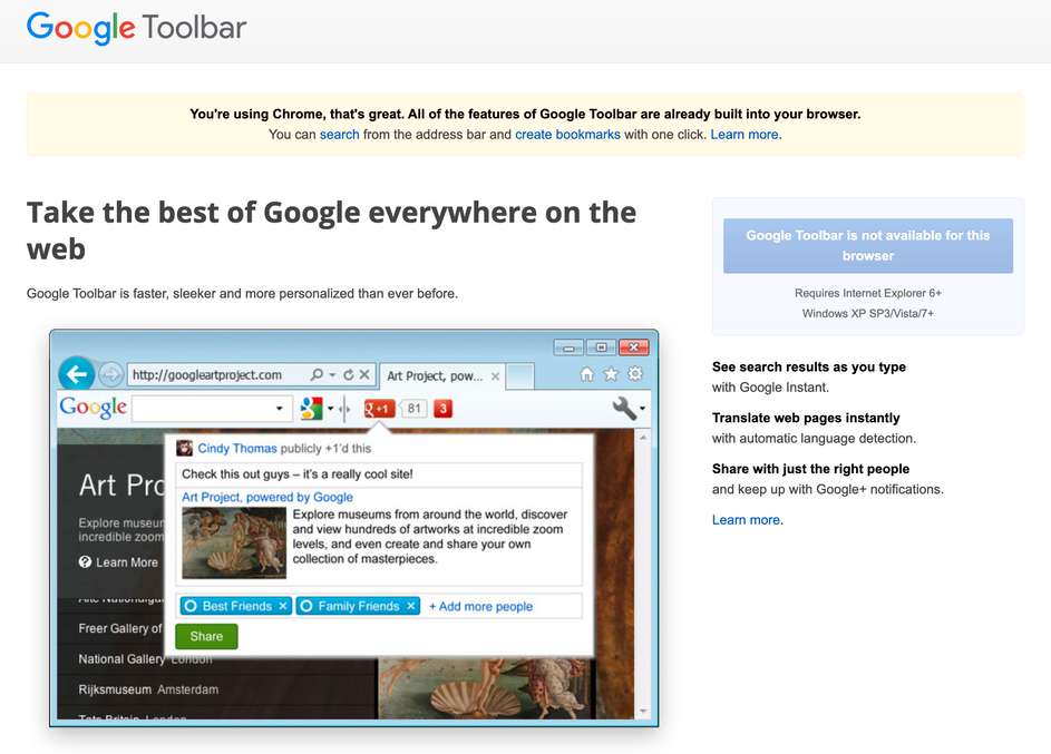 google toolbar internet explorer fine supporto