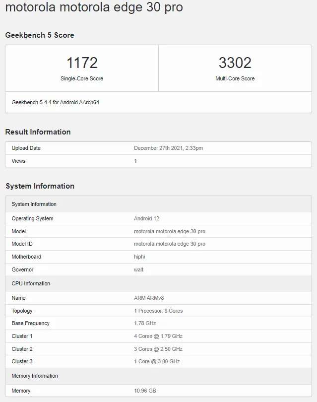 motorola edge 30 pro specifiche geekbench