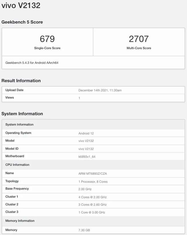 vivo v23 pro geekbench benchmark