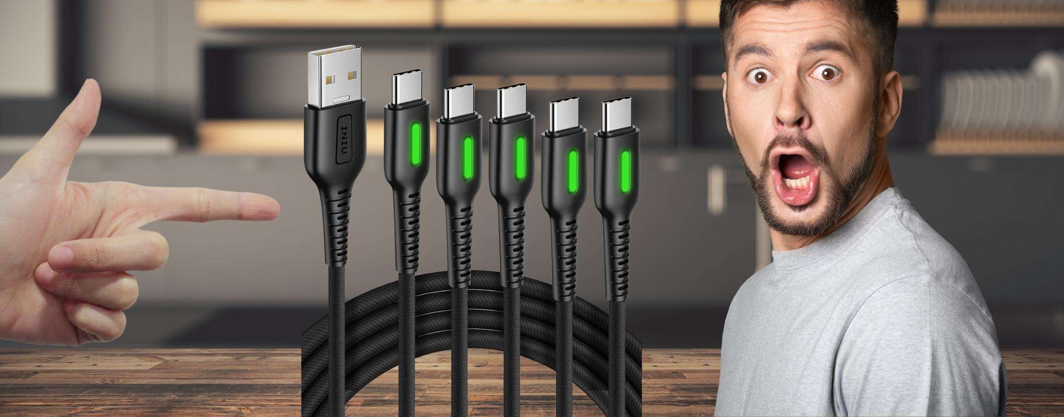 5 cavi USB Type C in OFFERTA LAMPO che caricano VELOCISSIMO 5 cavi USB Type C in OFFERTA LAMPO che caricano VELOCISSIMO