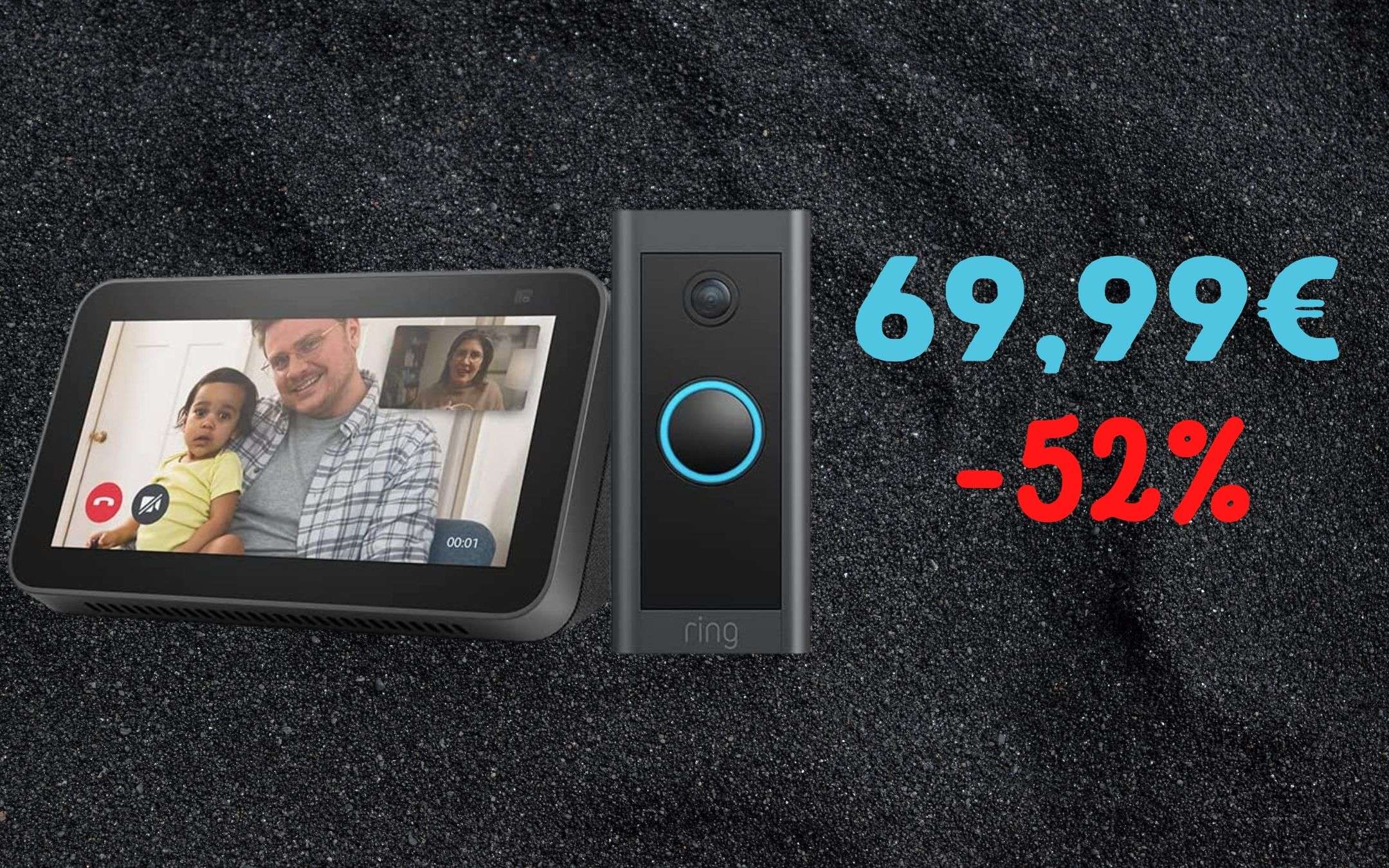 Amazon: Echo Show 5 + Ring Video Doorbell Wired a 69€ invece di 143€