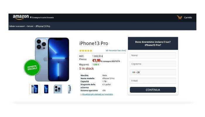 iphone-13-sondaggio-unieuro-amazon-truffa-pagina-phishing