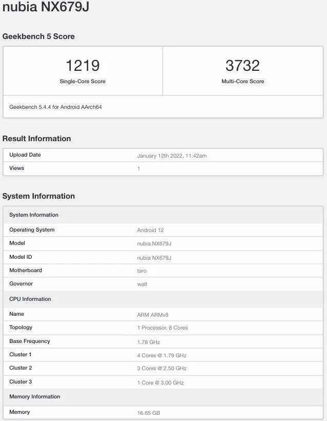 nubia redmagic 7 geekbench