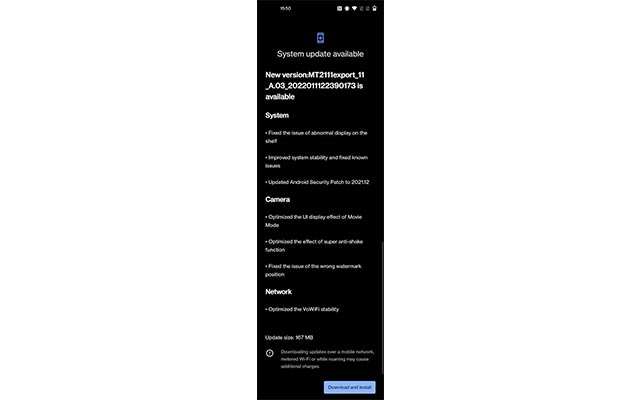 oneplus 9rt patch sicurezza dicembre aggiornamento 2021