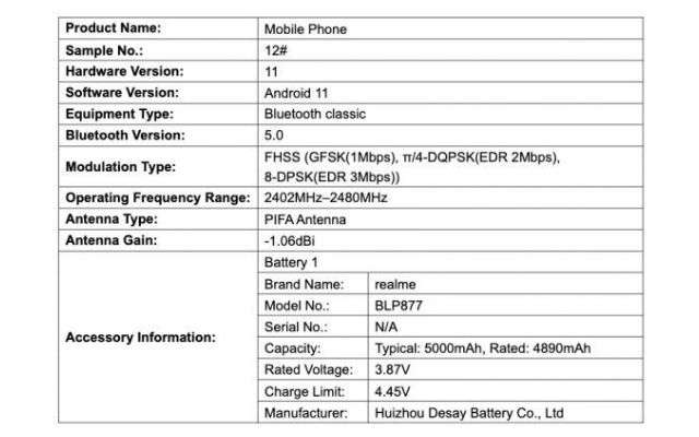 realme c31 batteria certificazione fcc