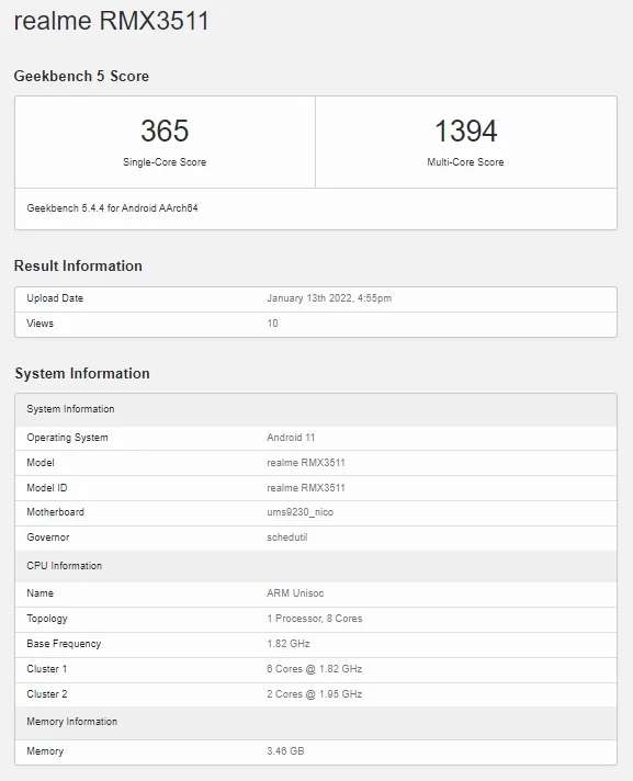 realme c35 rmx3511 geekbench