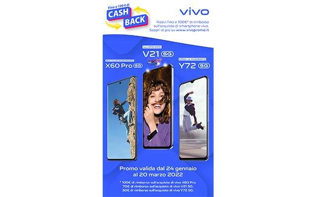 vivo smartphone cashback 100 euro 24 gennaio 20 marzo 2022