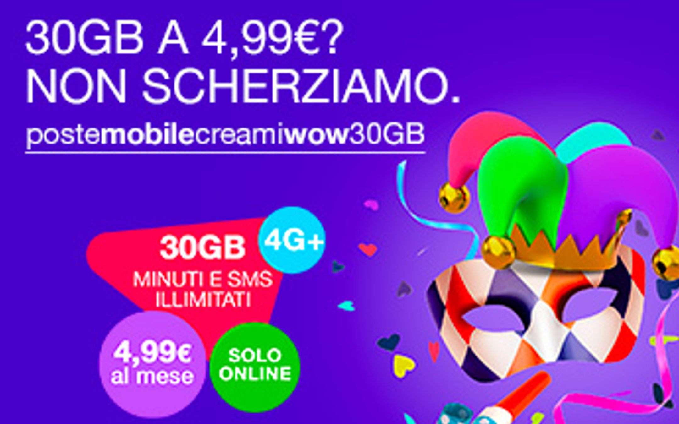 PosteMobile Creami WOW 30GB: ancora a 4,99€
