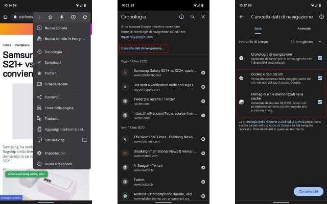 come svuotare cache chrome android