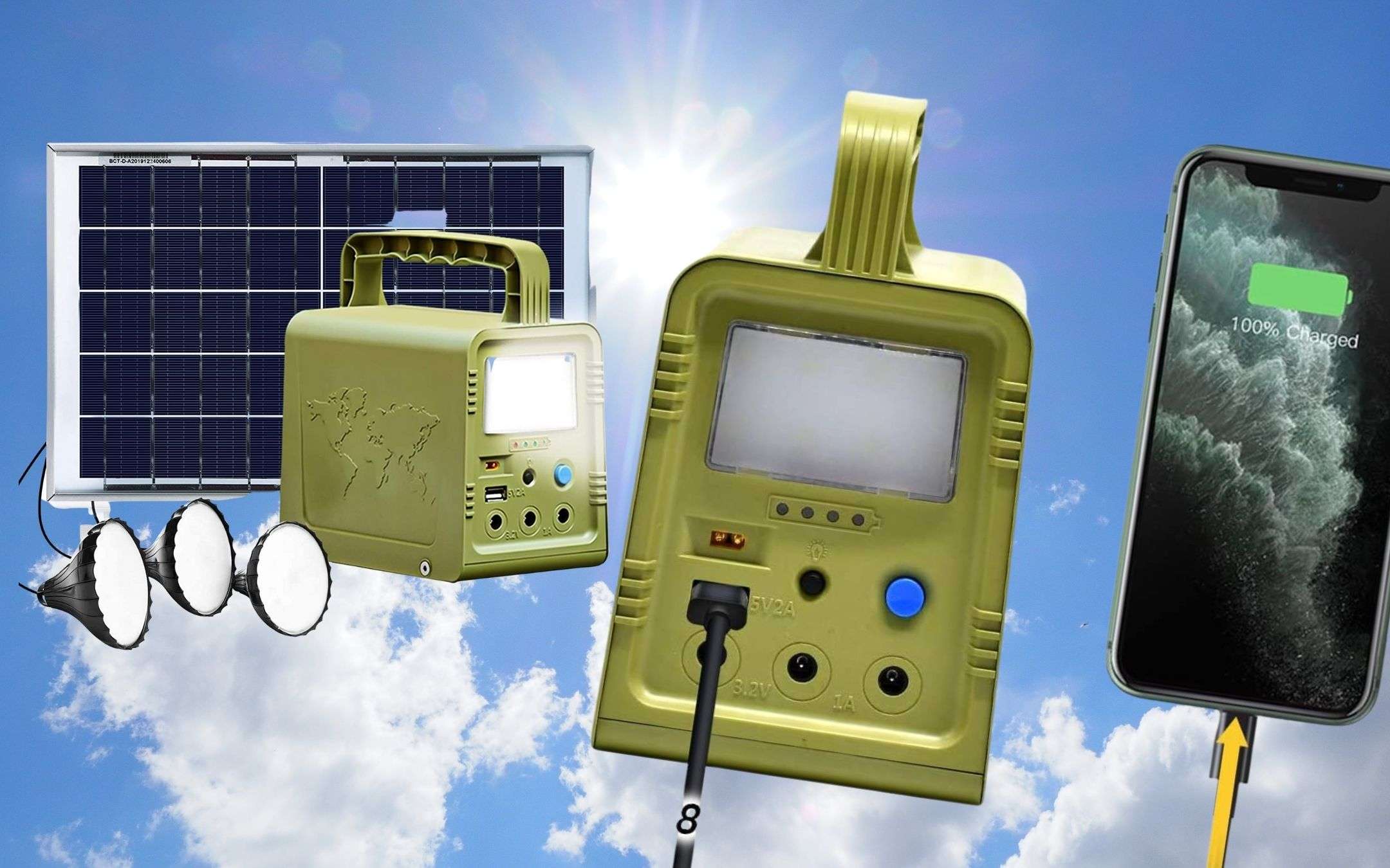 Pannello solare in kit con accumulatore, fari e porta USB: prezzo WOW Pannello solare in kit con accumulatore, fari e porta USB: prezzo WOW