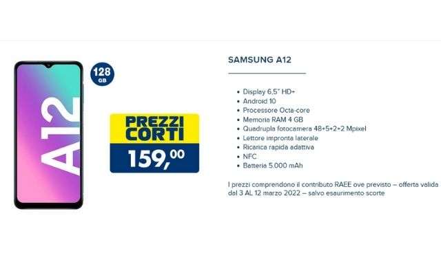 offerta tech esselunga samsung galaxy a12 3 12 marzo 2022