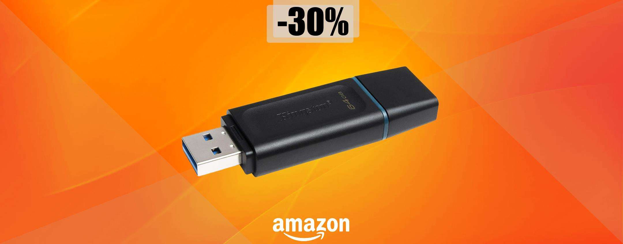 Chiavetta USB 64GB, con 6€ è già tua: vero REGALO su Amazon (-30%)