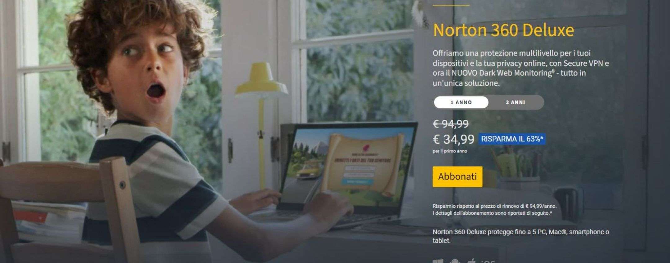 Norton 360 Deluxe: protezione internet e VPN tutto compreso a soli 34,99€