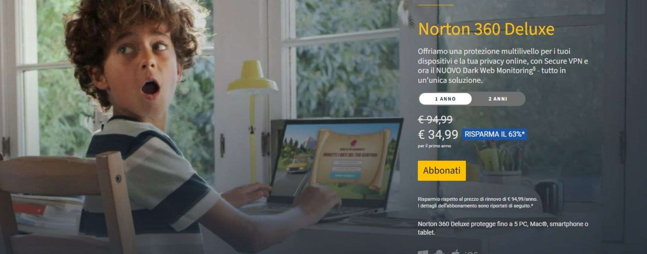 Norton 360 Deluxe: protezione internet e VPN tutto compreso a soli 34,99€ Norton 360 Deluxe: protezione internet e VPN tutto compreso a soli 34,99€