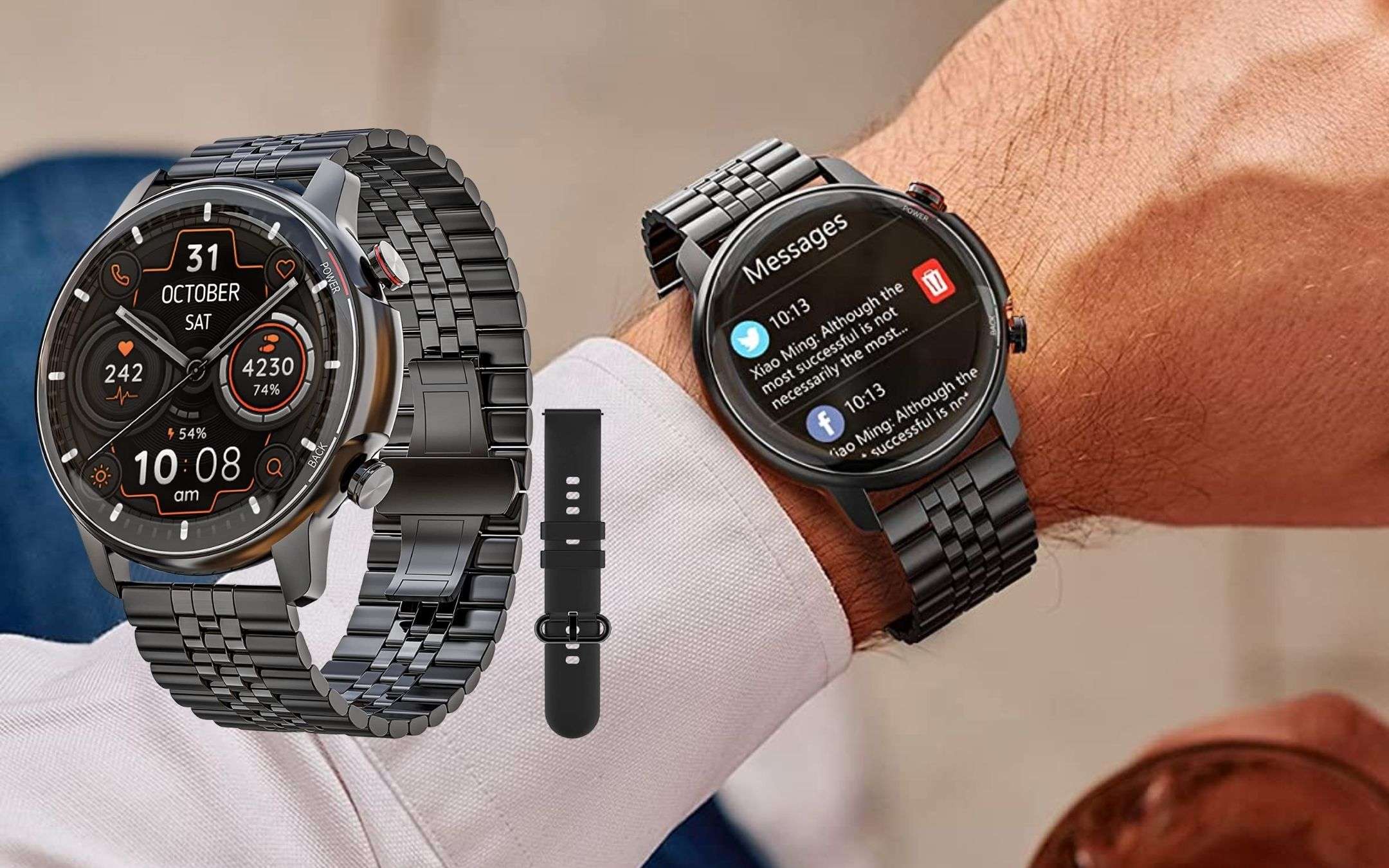 Smartwatch con doppio cinturino a 44€: LUSSO e tecnologia al polso Smartwatch con doppio cinturino a 44€: LUSSO e tecnologia al polso