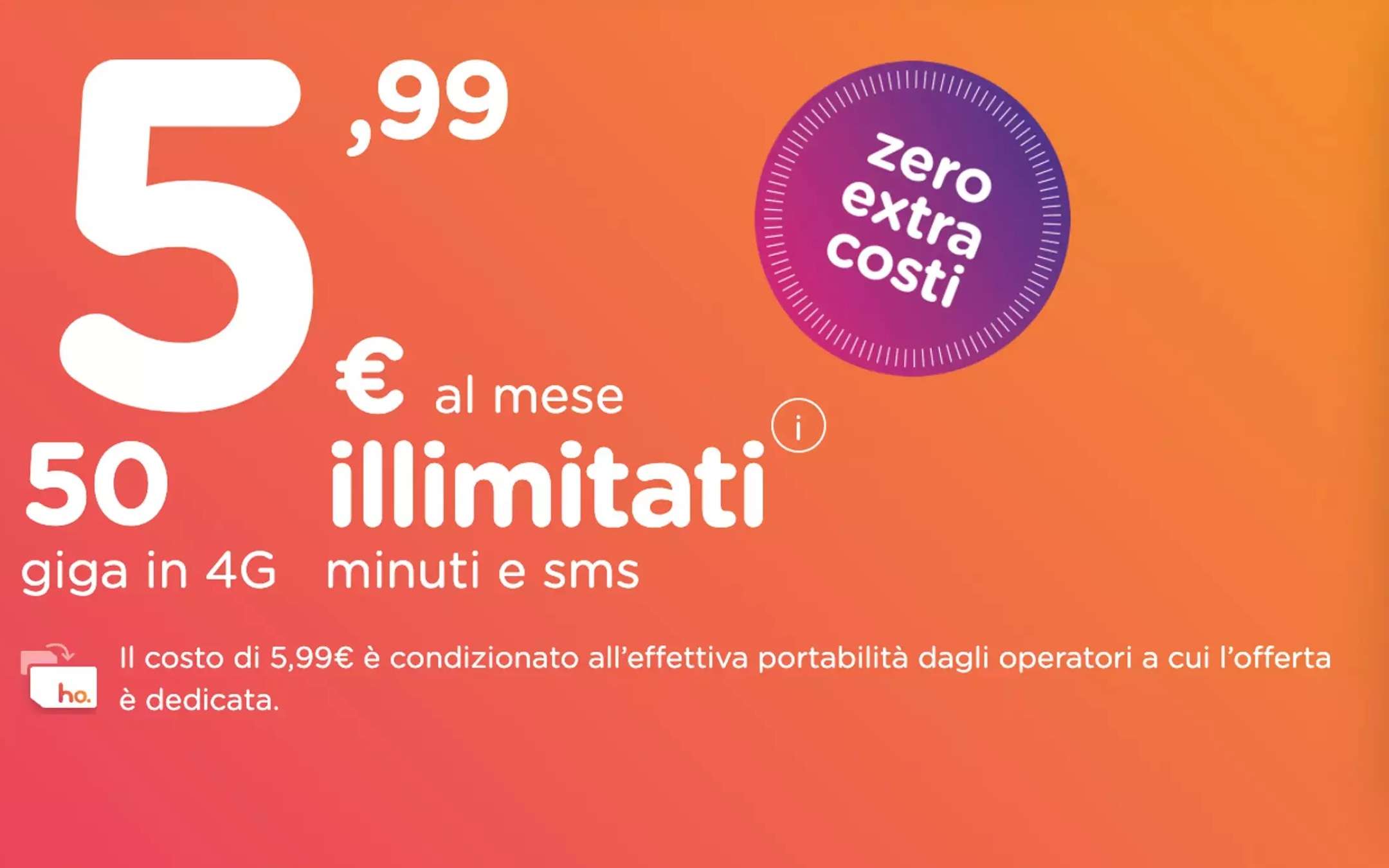 HoMobile: PROMO BOMBA 50GB a 5,99€ al mese