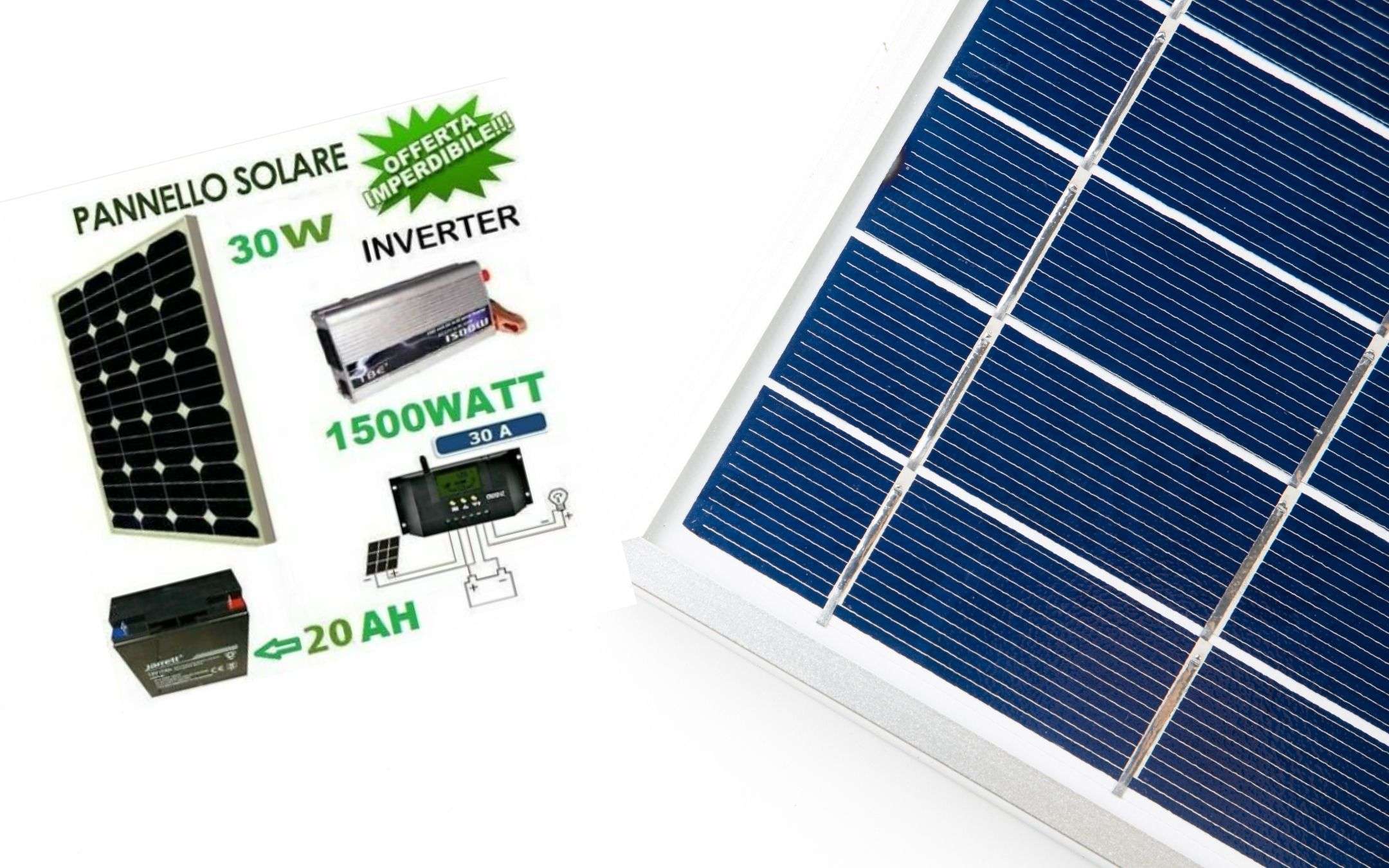 Kit fotovoltaico con accumulo, regolatore e inverter a 106€: PREZZONE